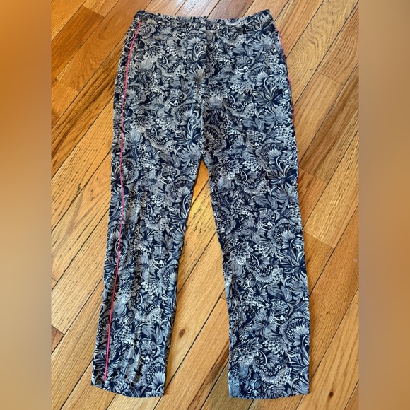 Sandro Paris Blue Floral Pants Viscose High Rise Ankle Pockets Women’s Sz 36 - Picture 1 of 13